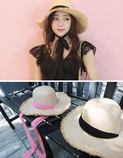라피아 컬러끈 모자